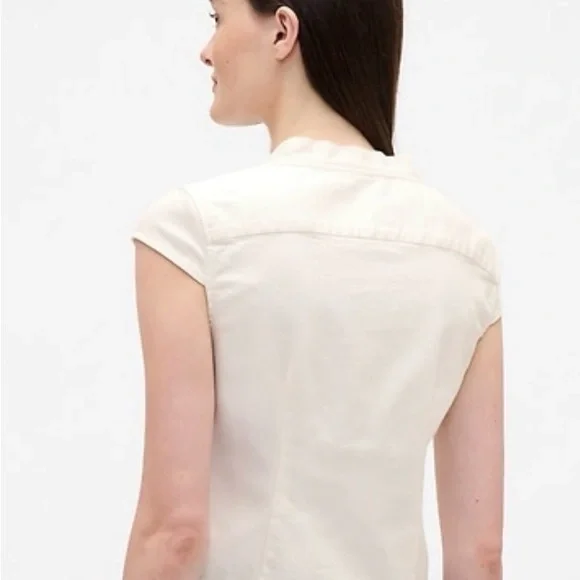 GAP Cream Tie-Neck Cap Sleeve Button Front Blouse - Picture 2 of 5